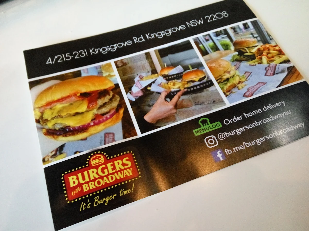 Menu, Burgers on Broadway Kingsgrove