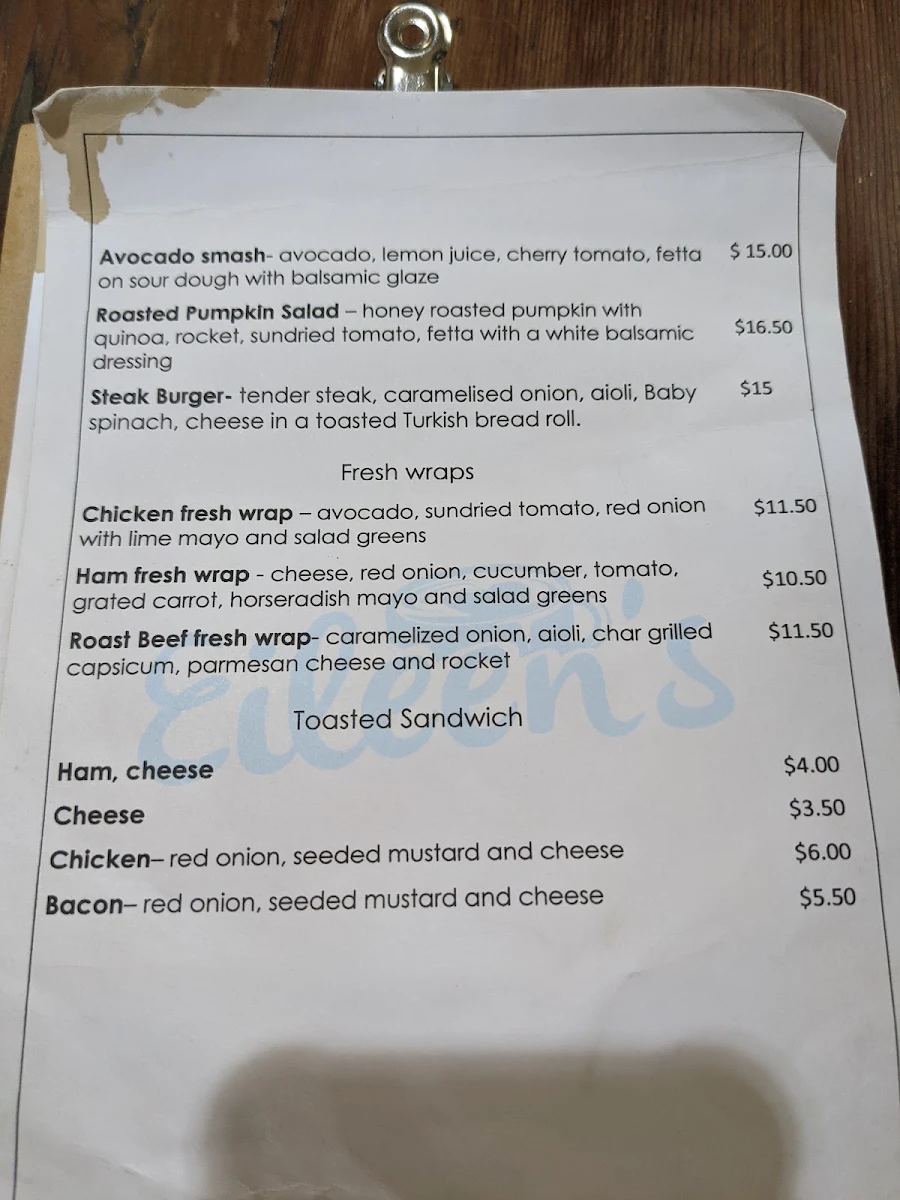 Menu, Eileen's