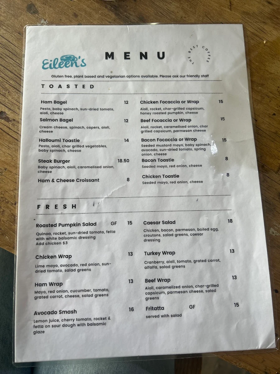 Menu, Eileen's