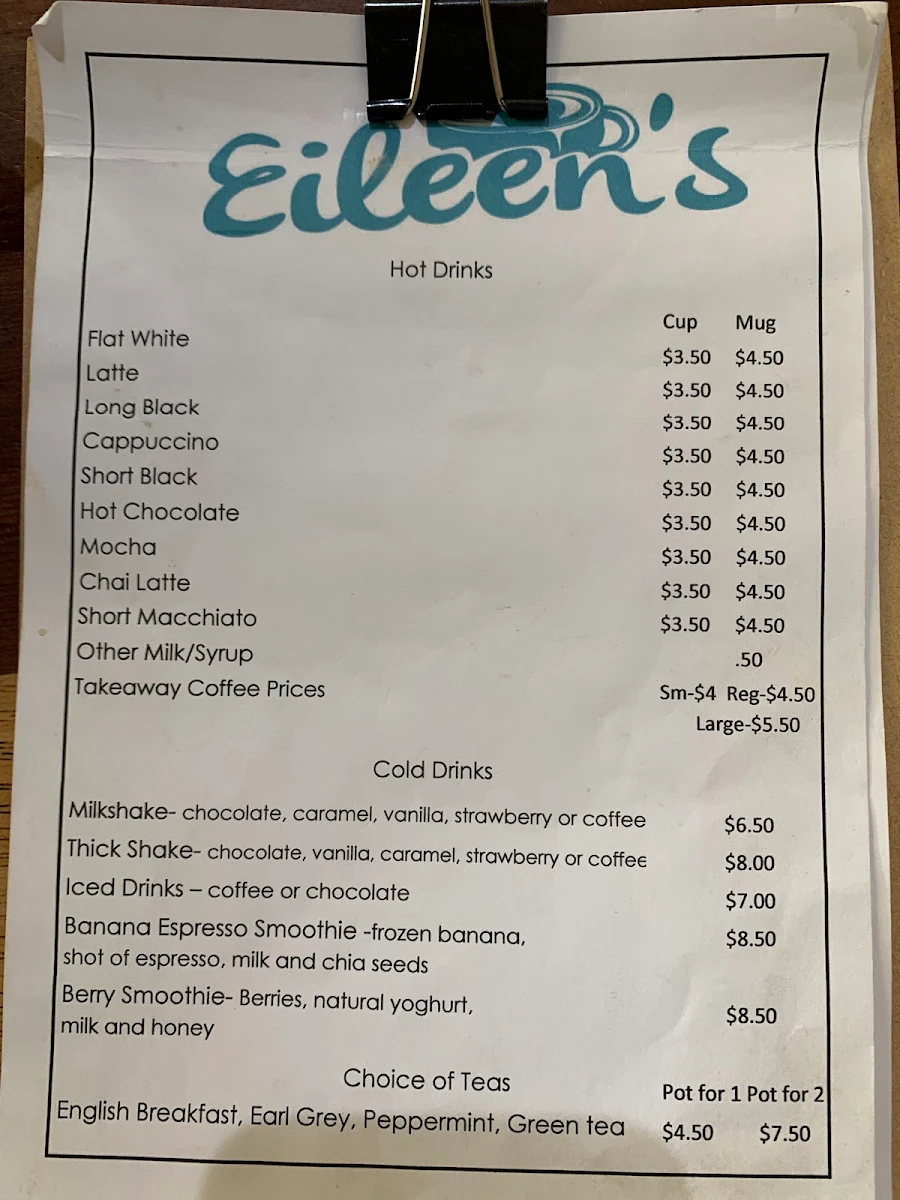Menu, Eileen's