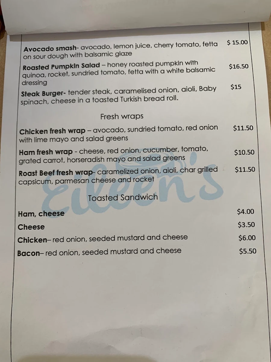 Menu, Eileen's