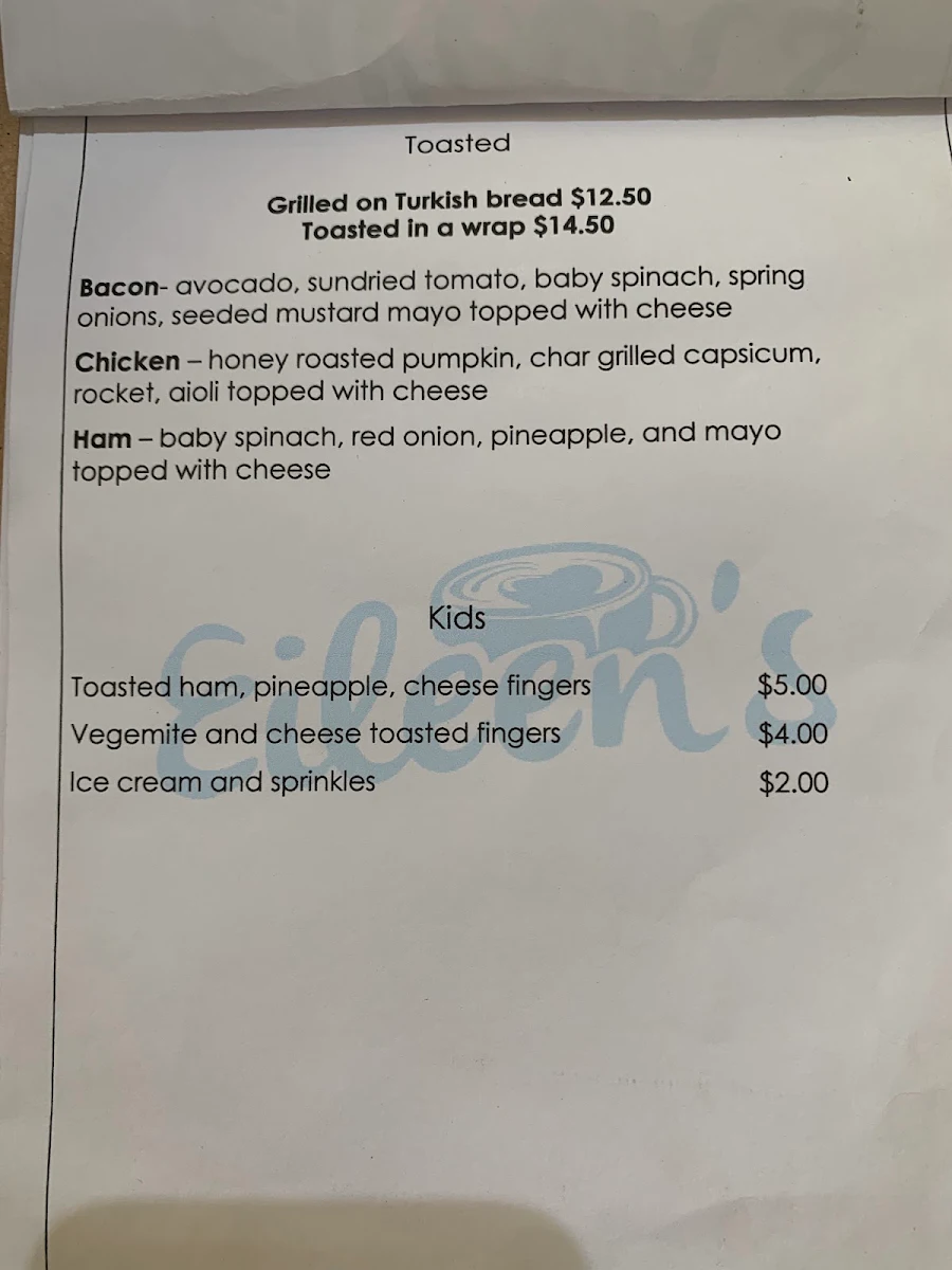 Menu, Eileen's