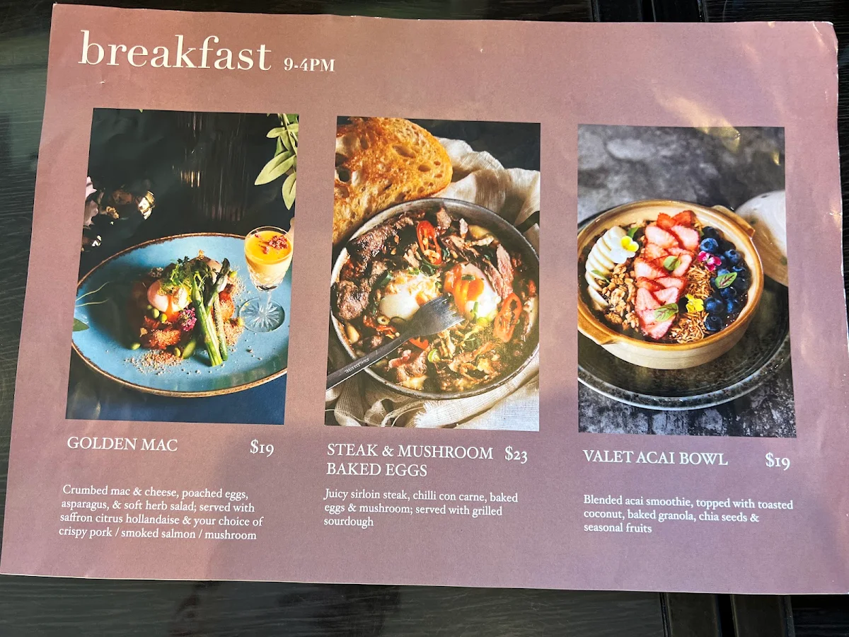 Menu, Valet