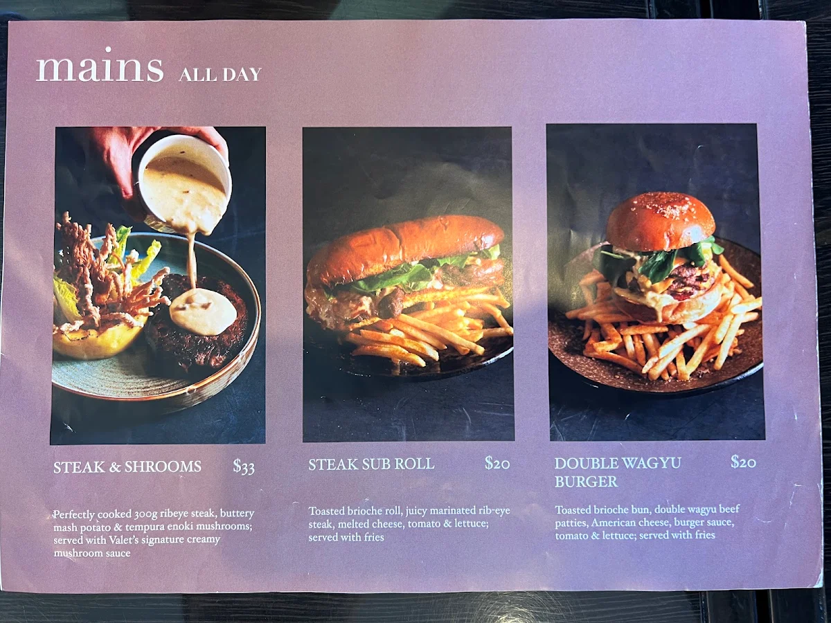 Menu, Valet