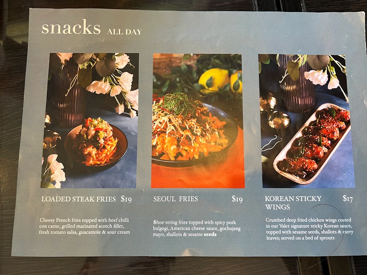 Menu, Valet