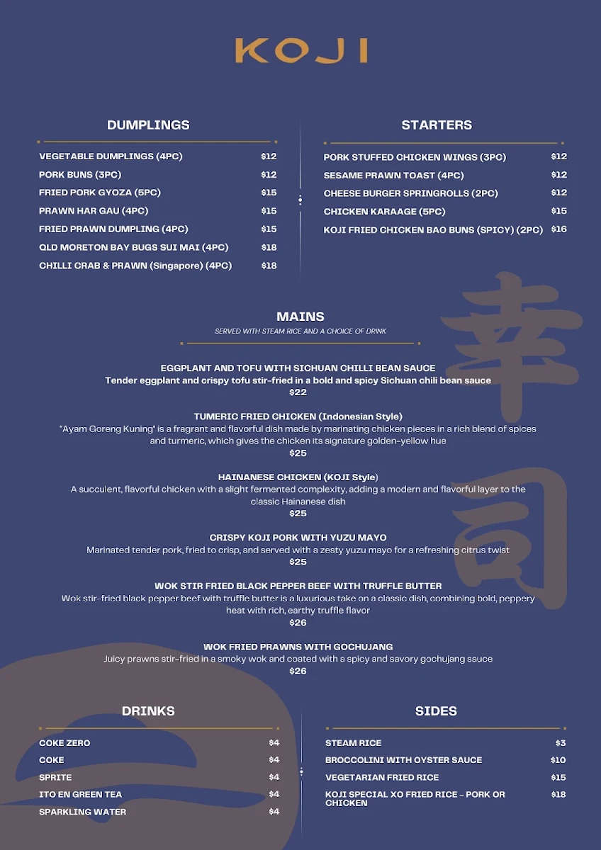 Menu, Koji Foods