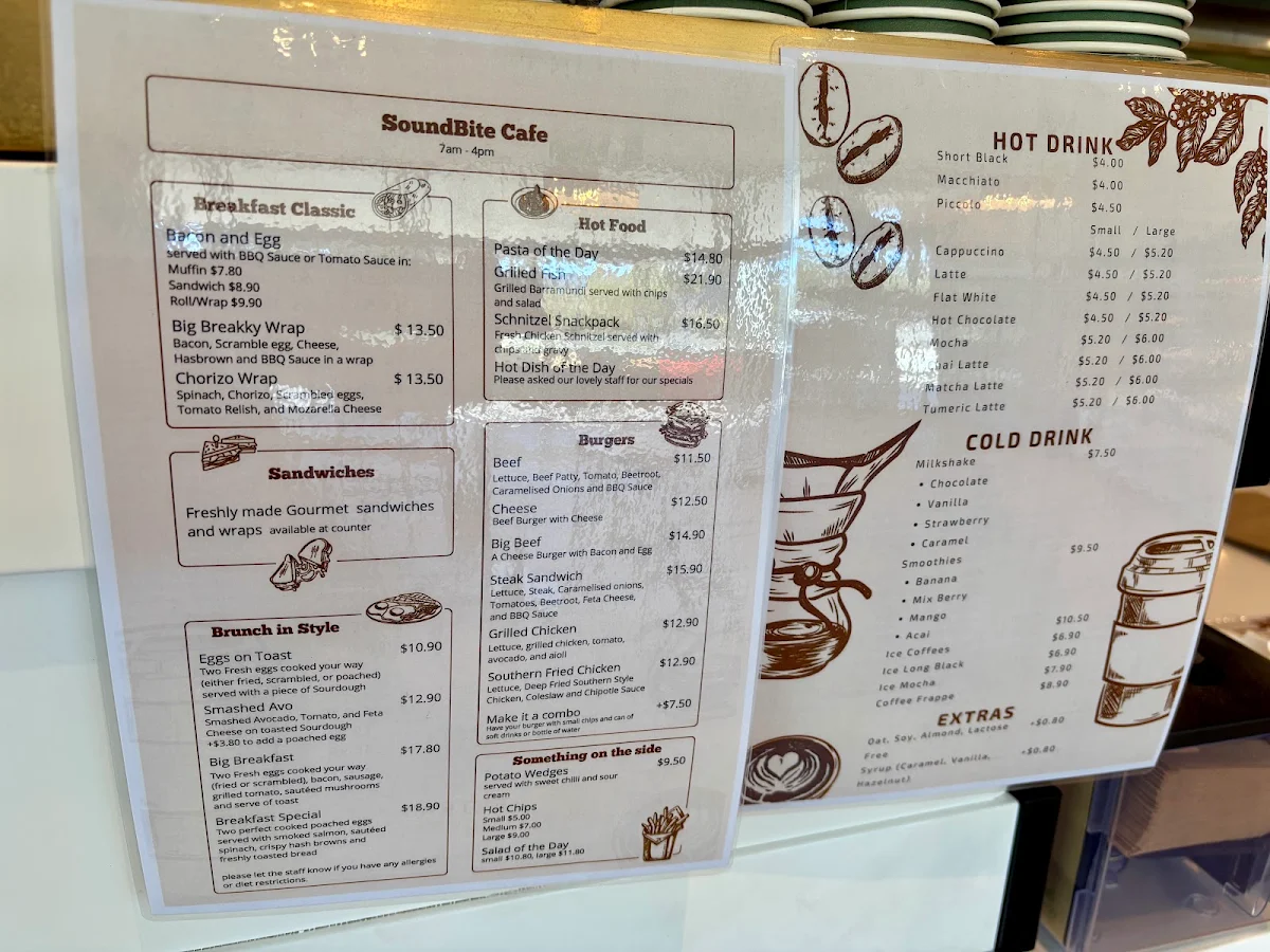Menu, Soundbite Cafe