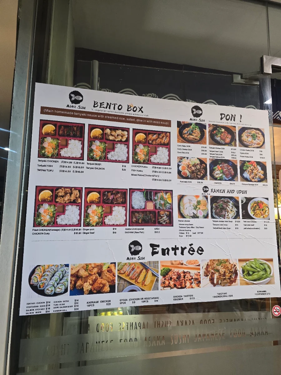 Menu, Asaka Sushi