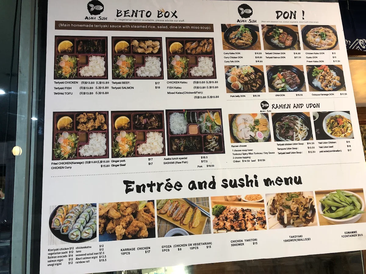 Menu, Asaka Sushi
