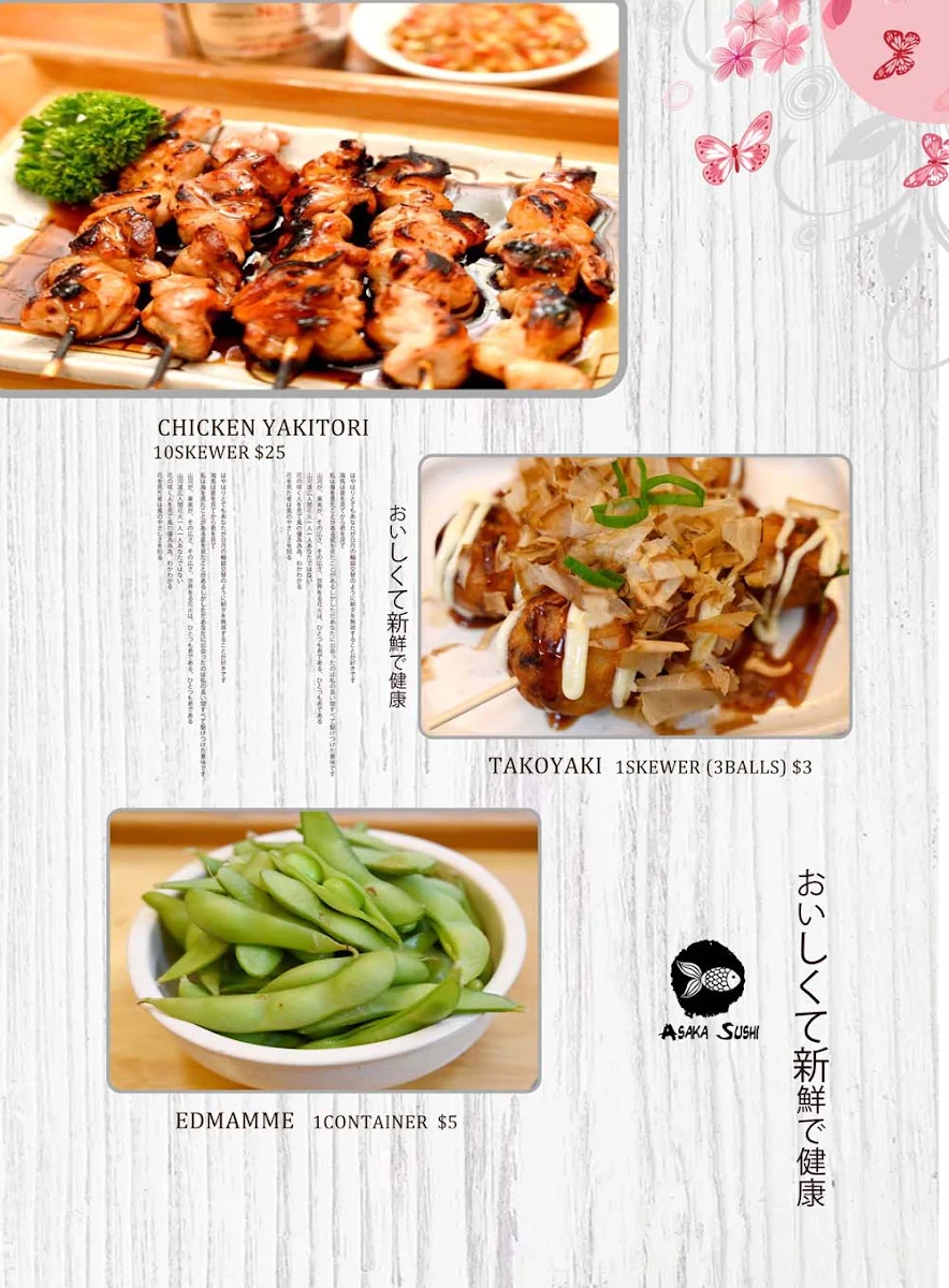 Menu, Asaka Sushi