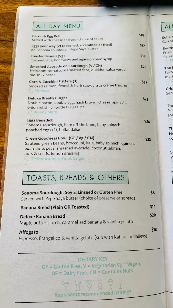 Menu, The Bower Manly
