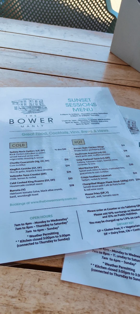Menu, The Bower Manly