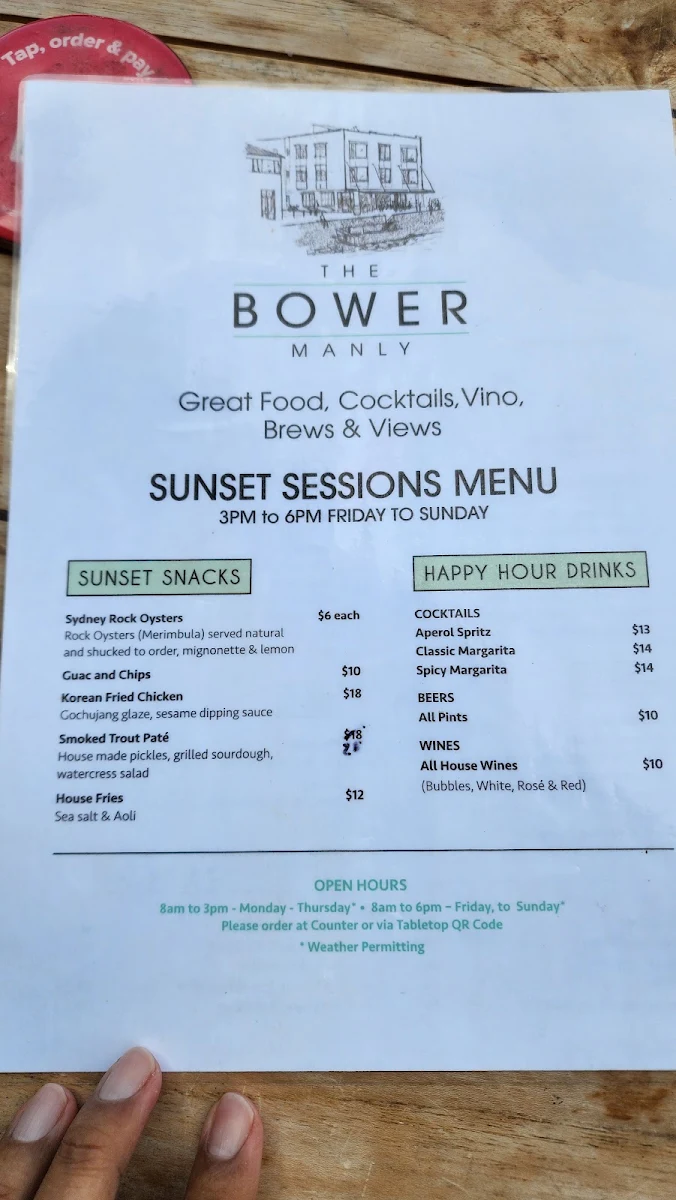 Menu, The Bower Manly