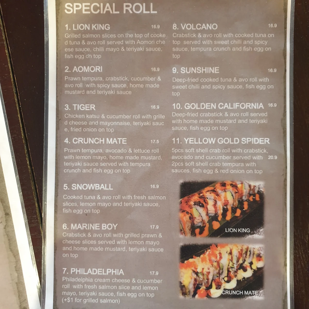 Menu, Aomori sushi in Caringbah NSW