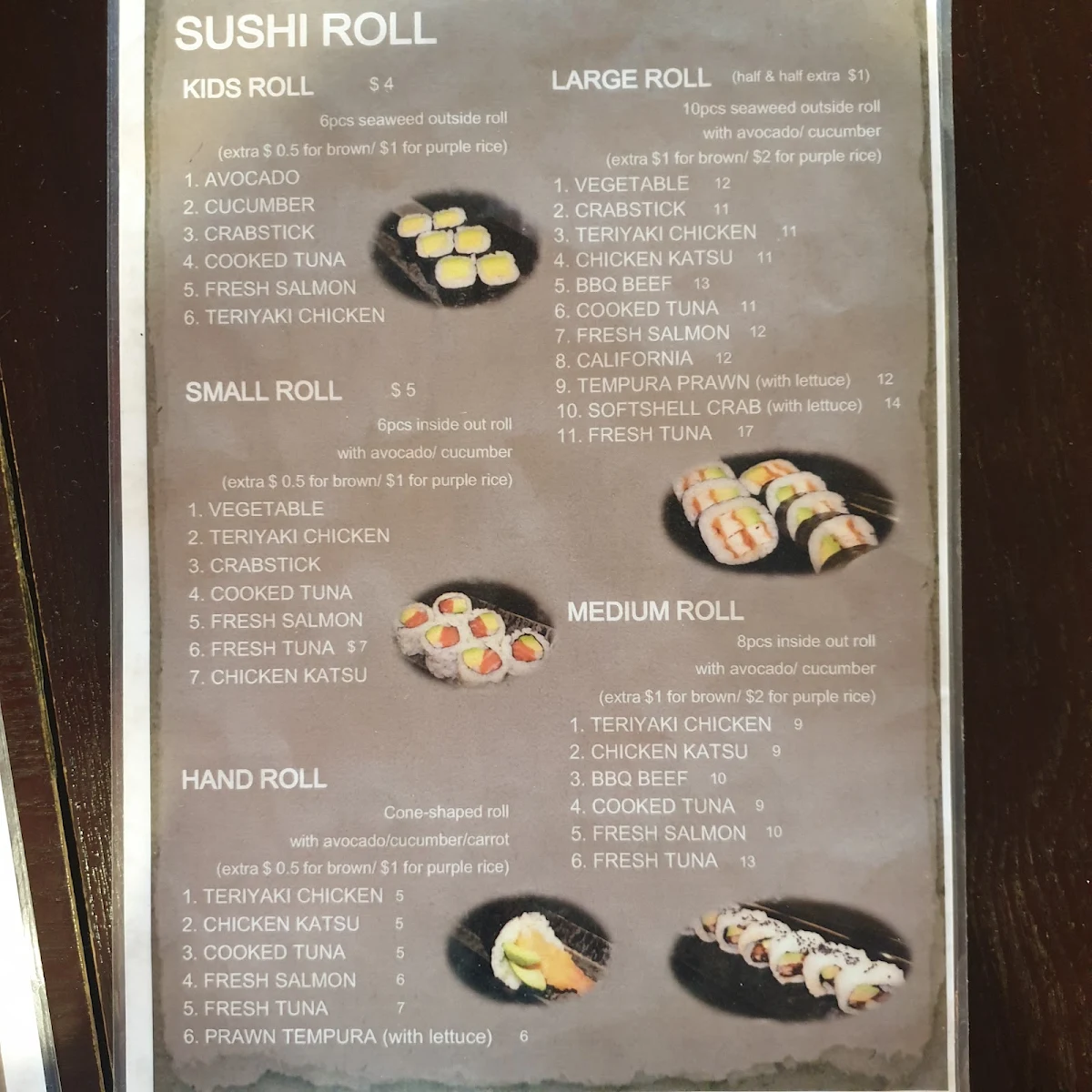 Menu, Aomori sushi in Caringbah NSW