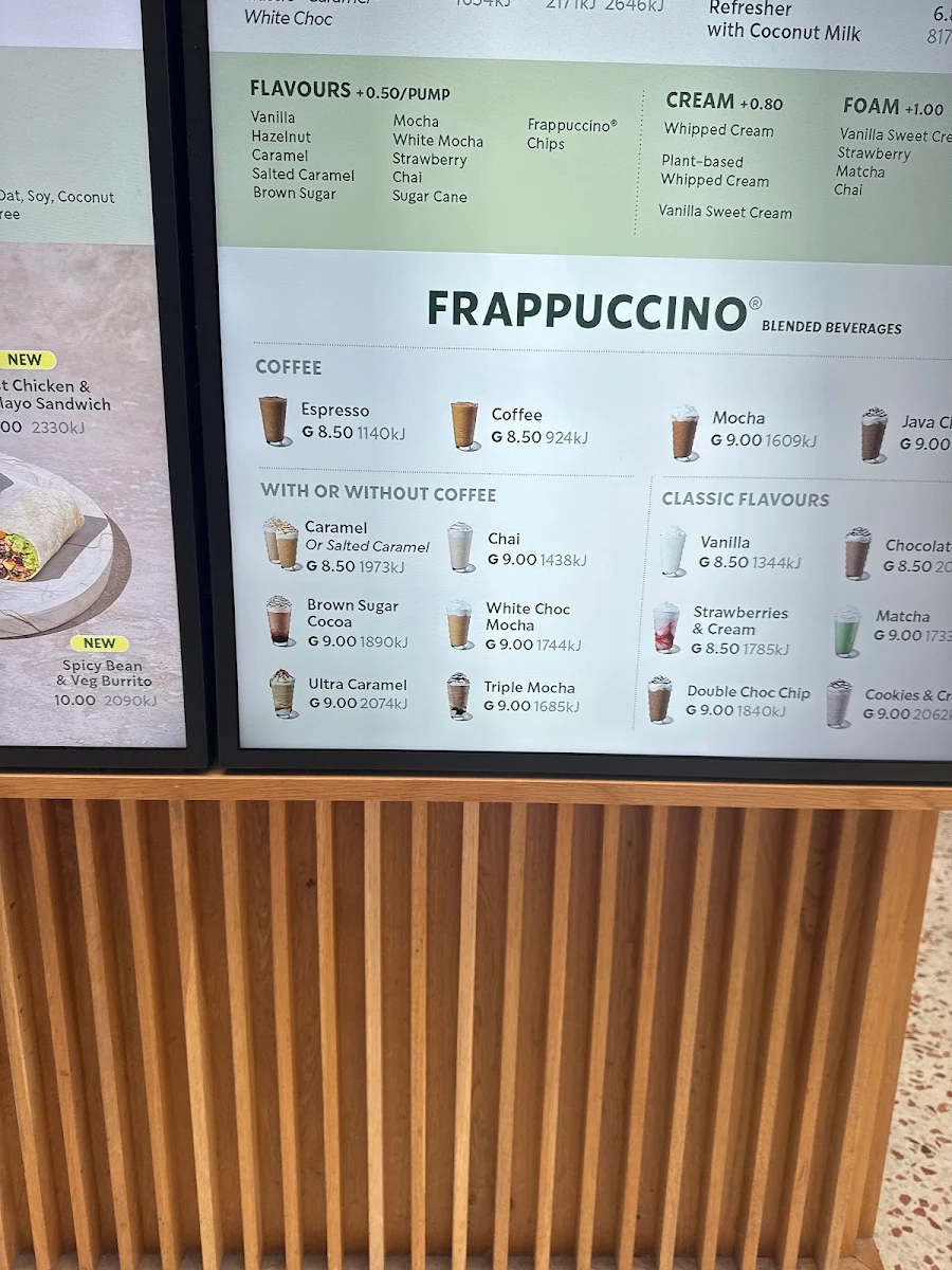 Menu, Starbucks Fountain Gate