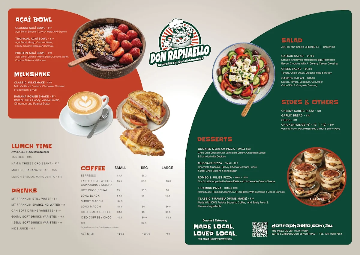 Menu, Don Raphaello Pizzeria Mt Hawthorn