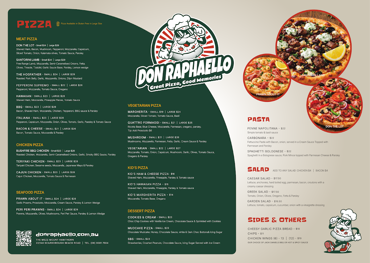 Menu, Don Raphaello Pizzeria Mt Hawthorn