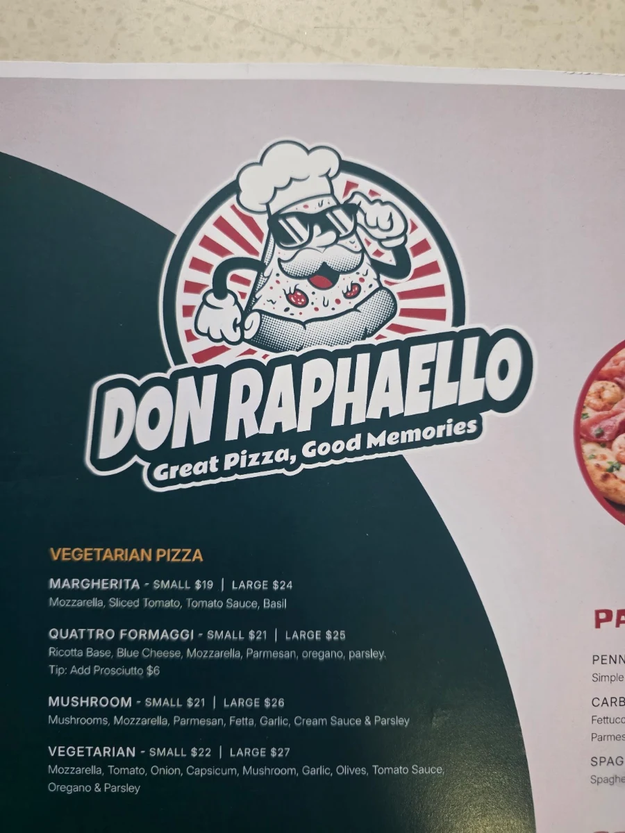 Menu, Don Raphaello Pizzeria Mt Hawthorn