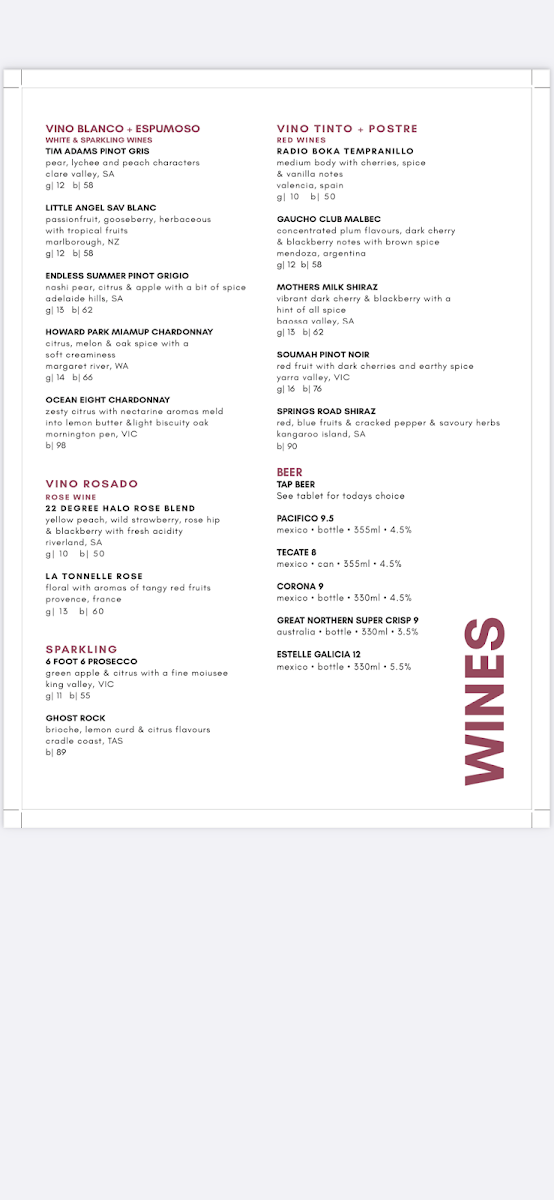 Menu, Agave Rosa | Restaurant & Taqueria