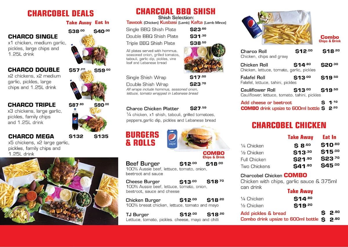 Menu, Charcobel Charcoal Chicken