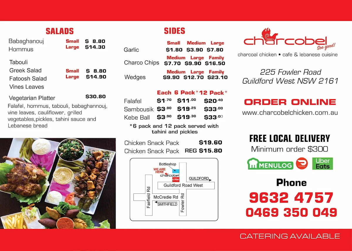 Menu, Charcobel Charcoal Chicken