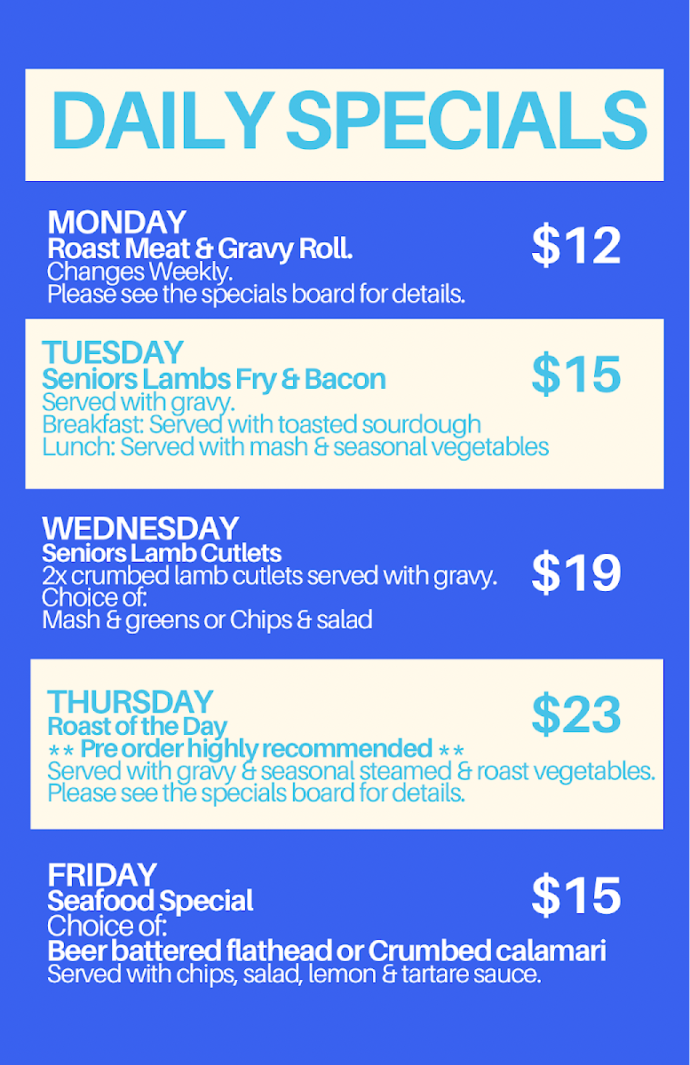 Menu, Dunes Cafe