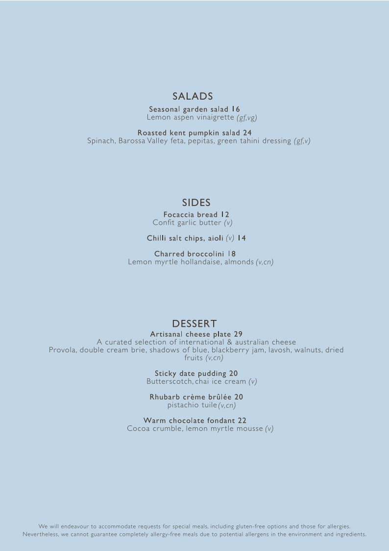 Menu, Straits Café (Rendezvous Hotel Perth Scarborough)