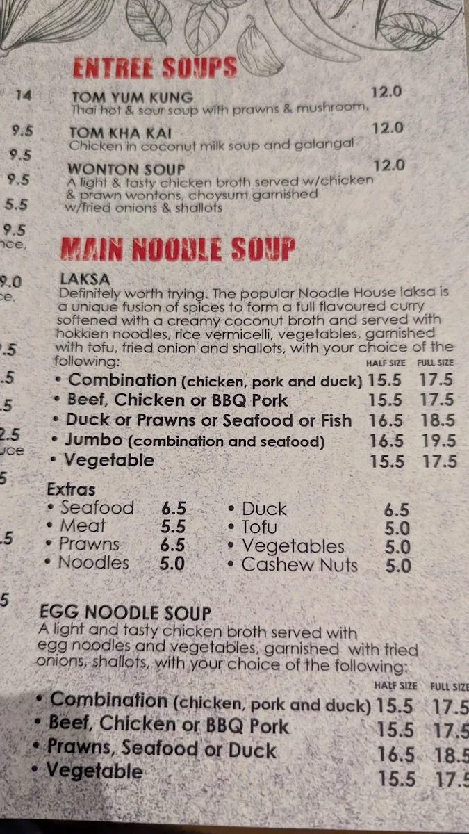 Menu, Asian Noodle House Woden