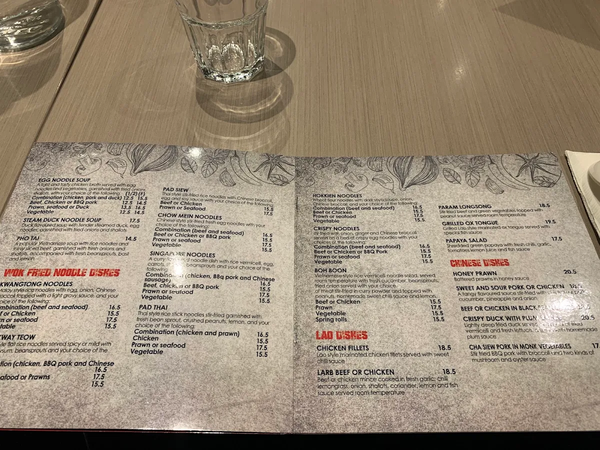 Menu, Asian Noodle House Woden