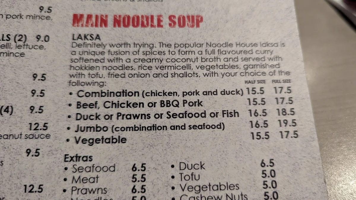 Menu, Asian Noodle House Woden