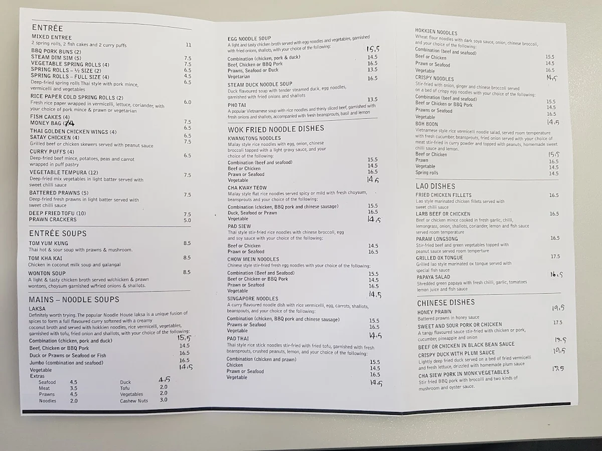 Menu, Asian Noodle House Woden