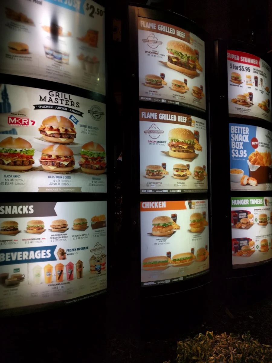 Menu, Hungry Jack's Burgers Glenorchy