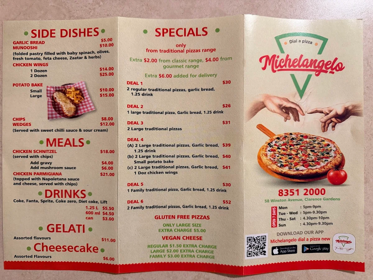 Menu, Michelangelo Dial A Pizza