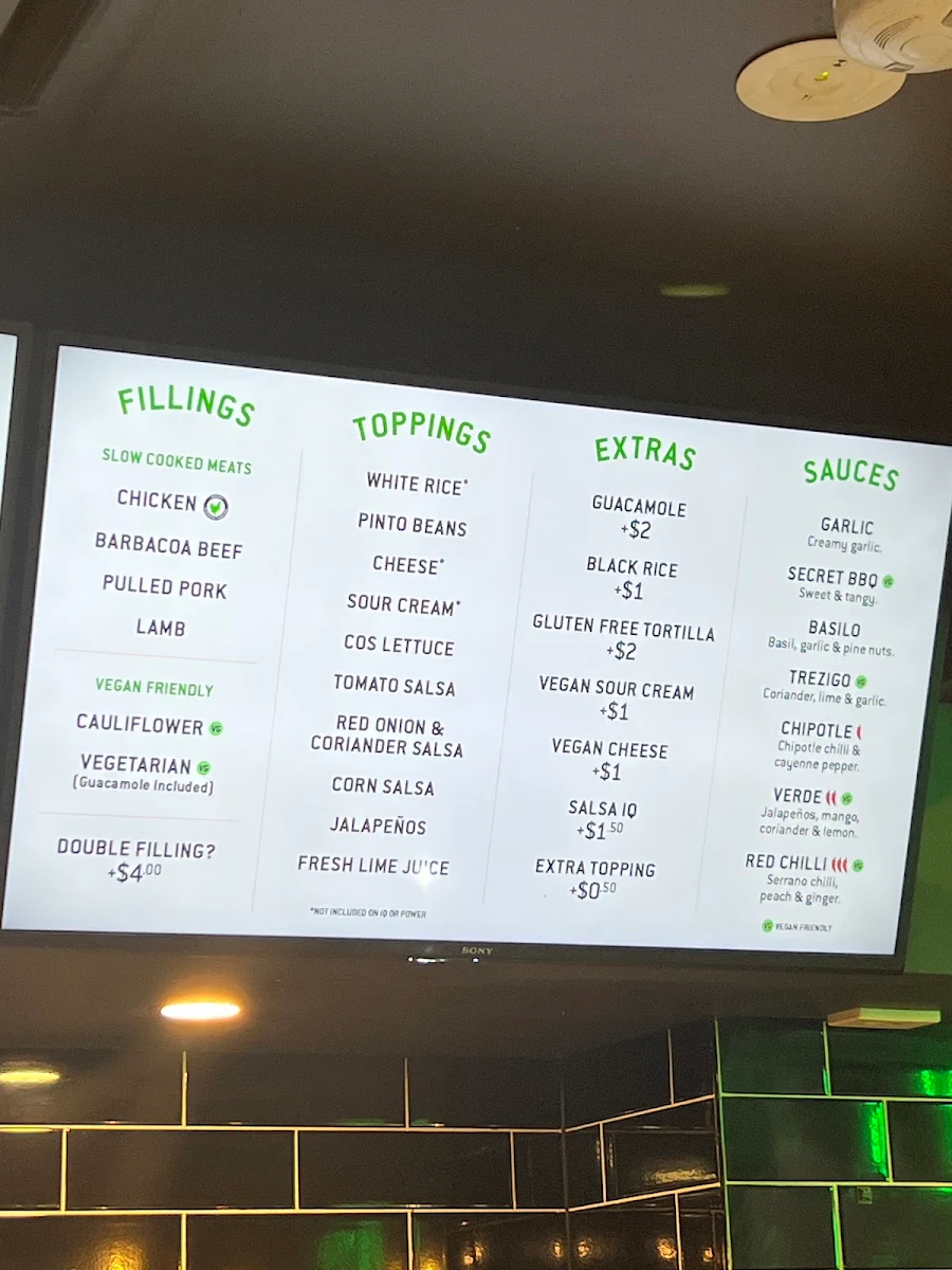 Menu, Zambrero