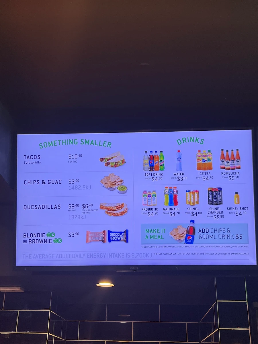 Menu, Zambrero