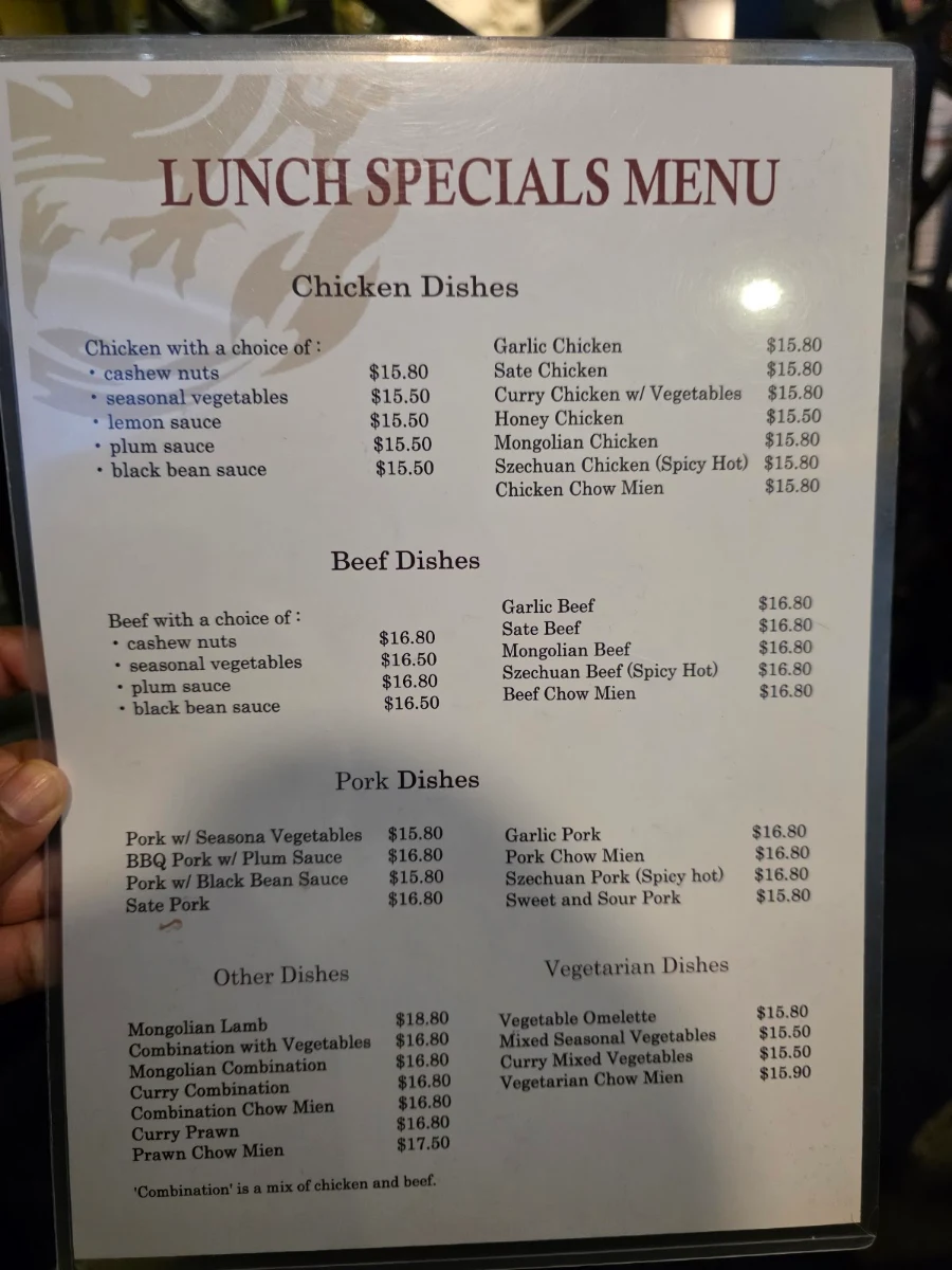 Menu, Dragon Palace
