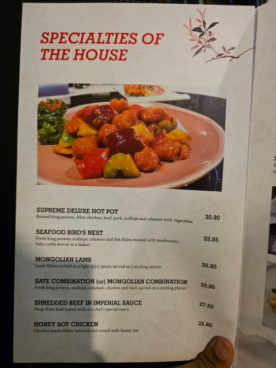 Menu, Dragon Palace
