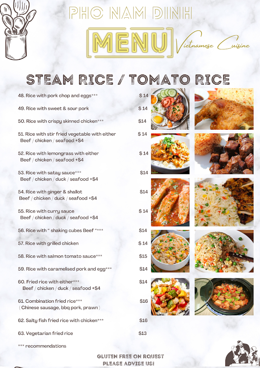 Menu, Pho Nam Dinh Leichhardt