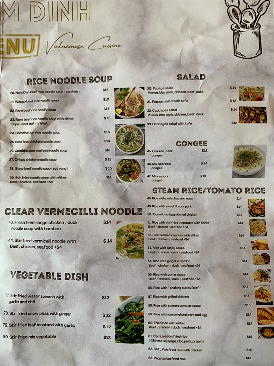 Menu, Pho Nam Dinh Leichhardt