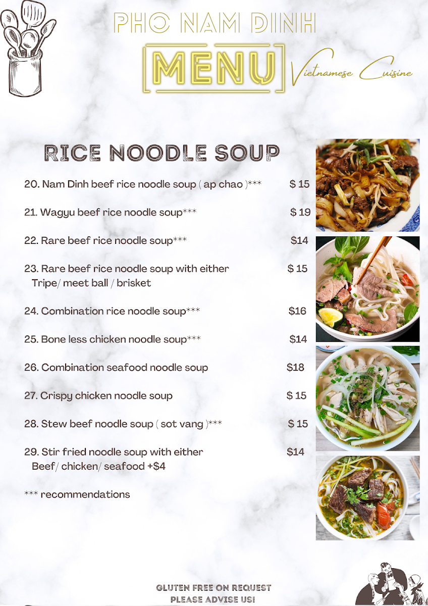Menu, Pho Nam Dinh Leichhardt