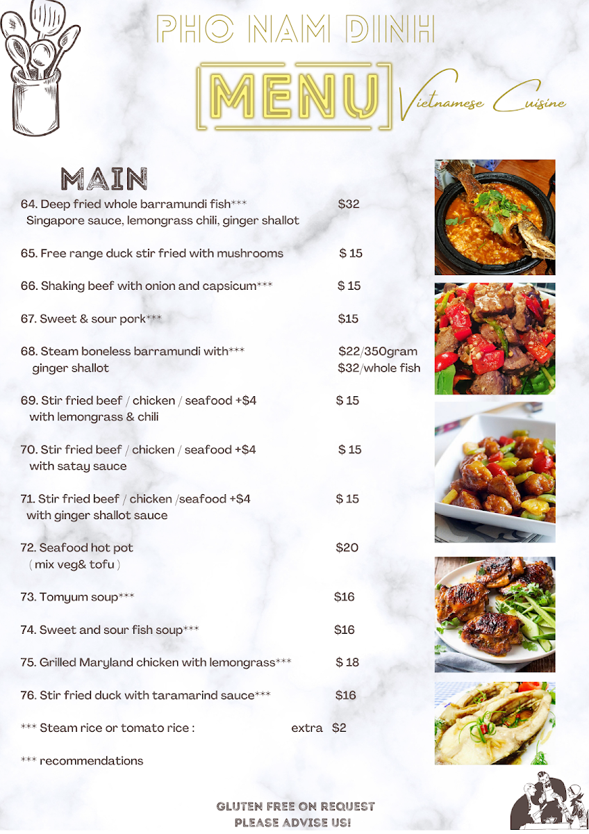 Menu, Pho Nam Dinh Leichhardt