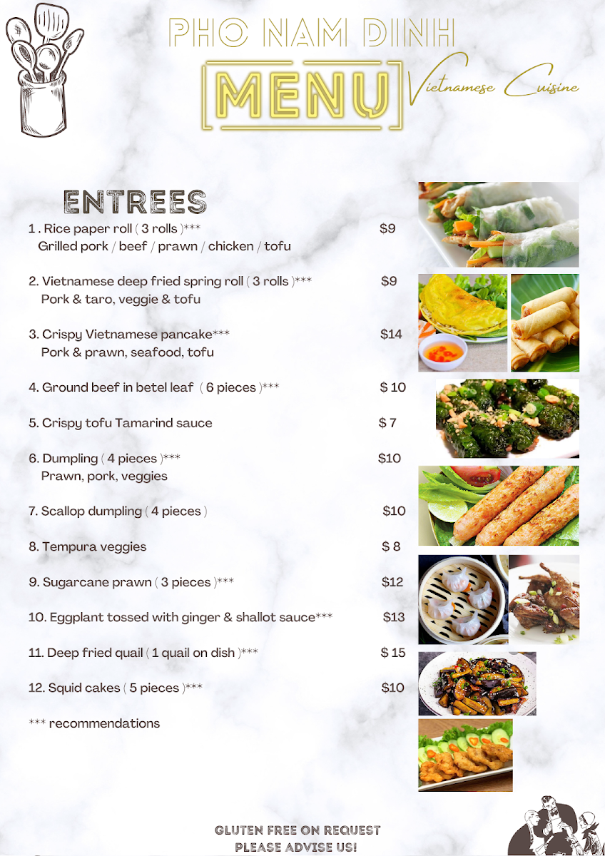 Menu, Pho Nam Dinh Leichhardt