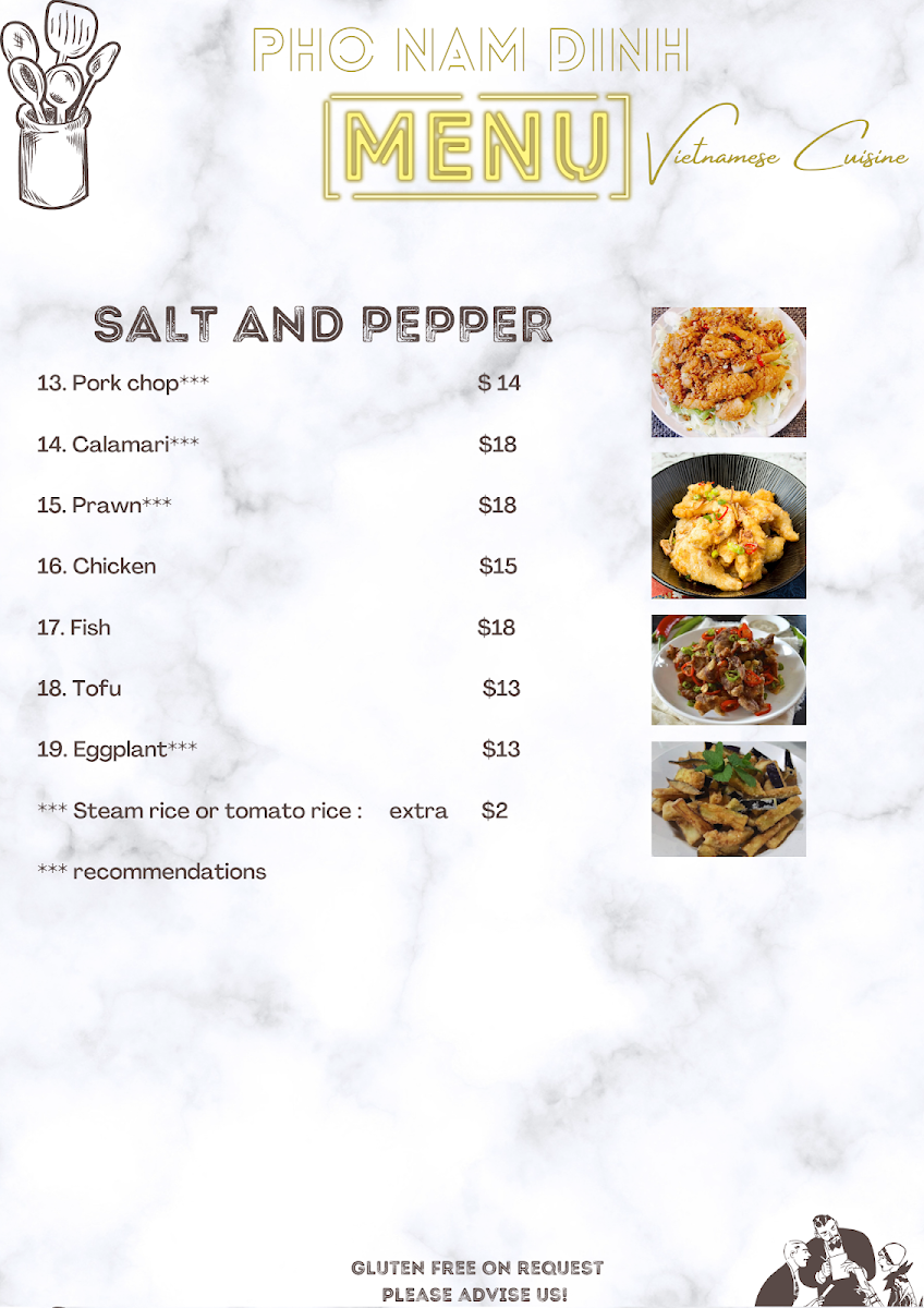 Menu, Pho Nam Dinh Leichhardt