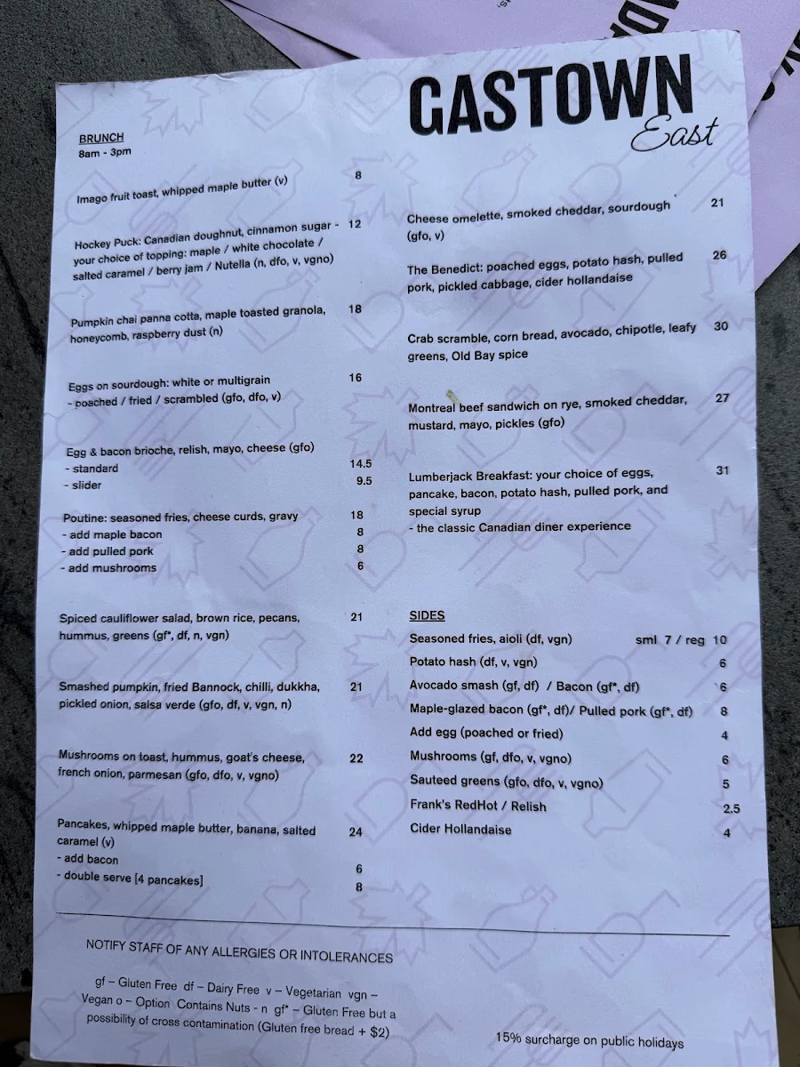Menu, Gastown East