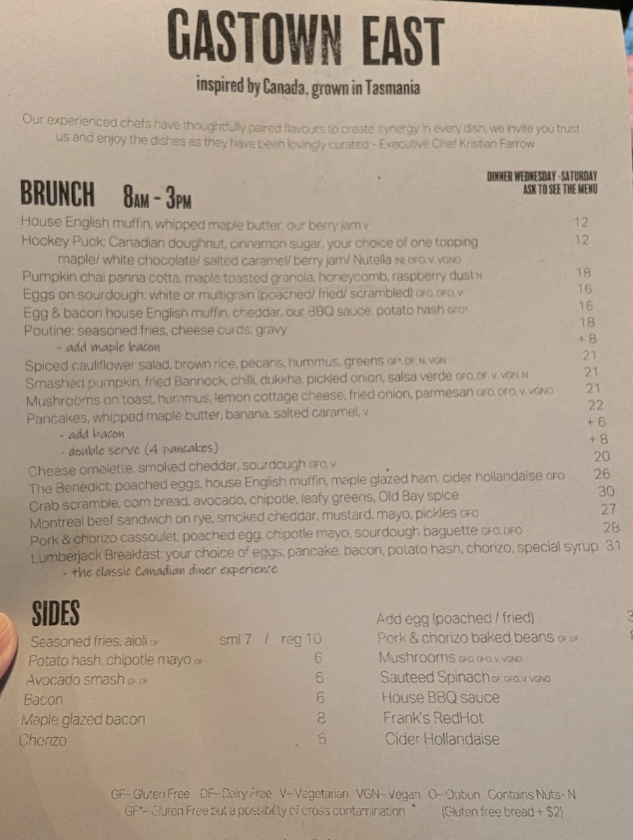 Menu, Gastown East