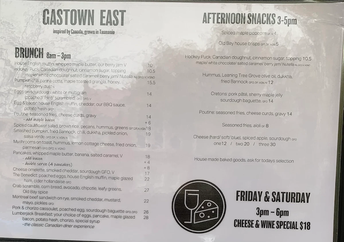 Menu, Gastown East