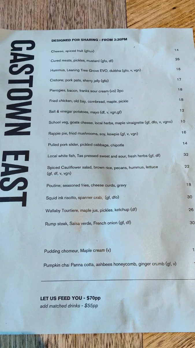 Menu, Gastown East