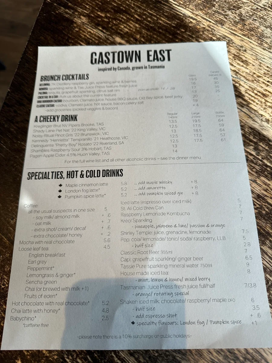 Menu, Gastown East
