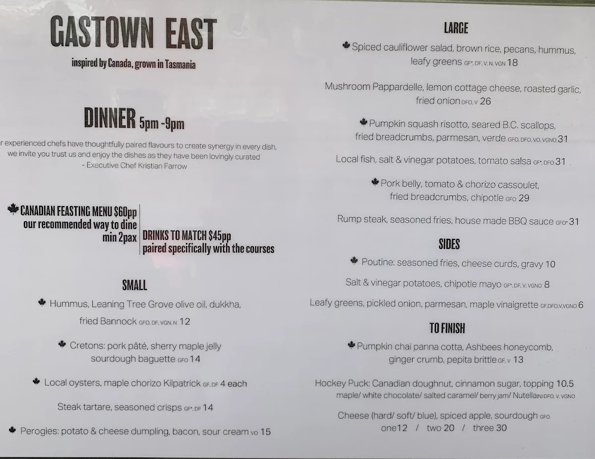 Menu, Gastown East